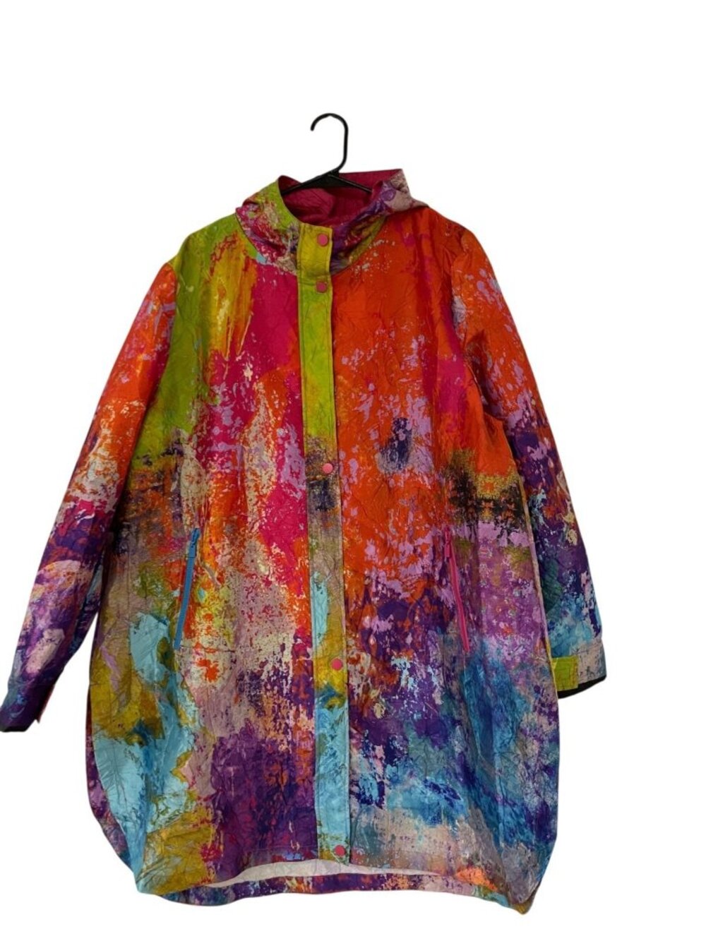 UBU By Janet Barnett Ibiza Womens Raincoat 1X Multicolor Vibrant Splatter NWT
